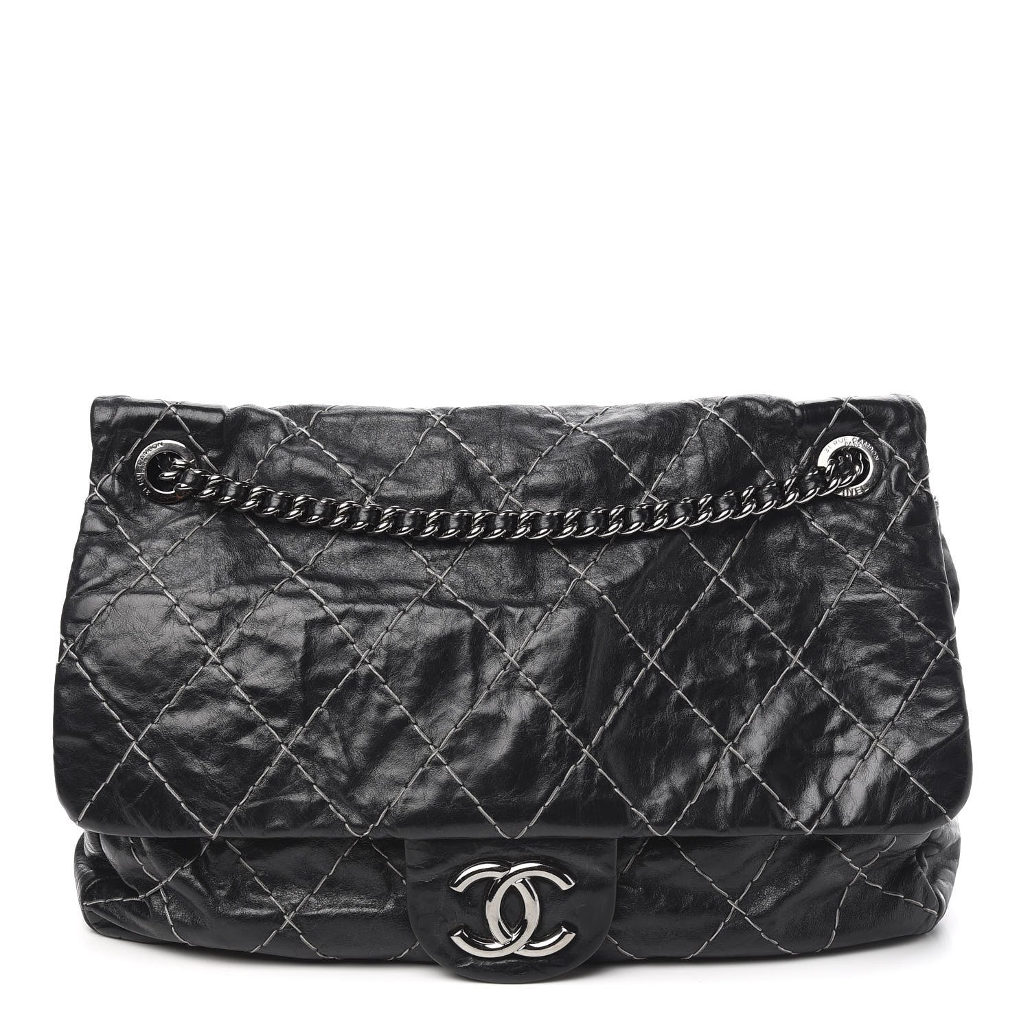 Chanel Glazed Goatskin Double Contrast Stitch Flap Black 1 of 9