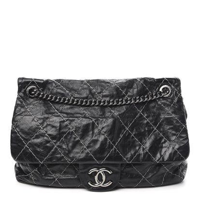 Chanel Glazed Goatskin Double Contrast Stitch Flap Black 1 of 9