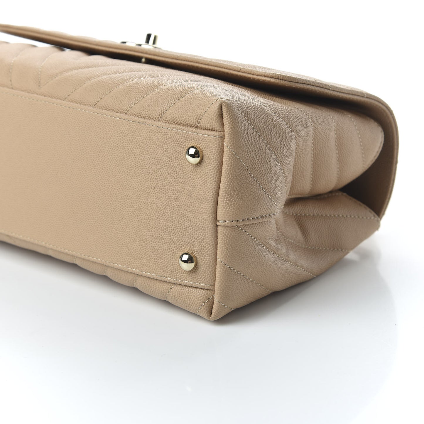 Caviar Chevron Quilted Small Coco Handle Flap Beige