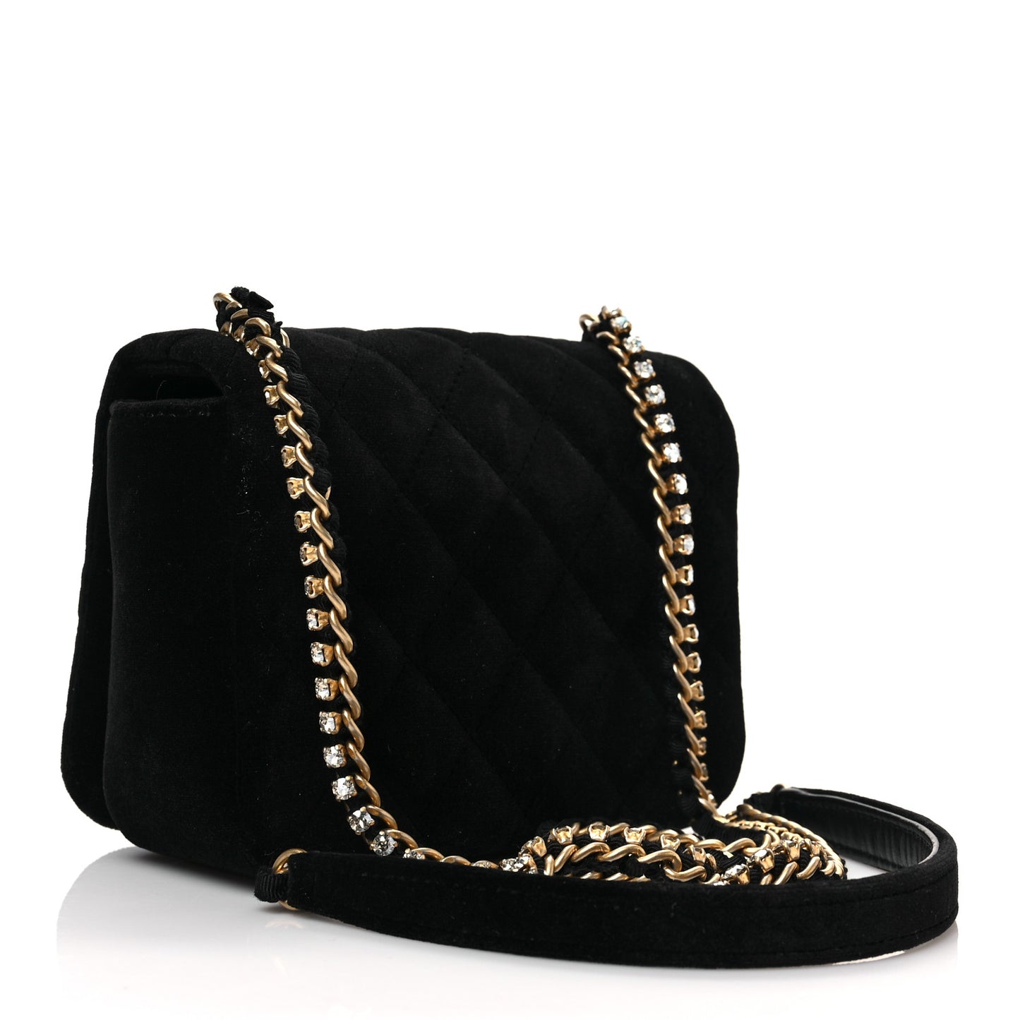 Velvet Quilted Crystal CC Mini Flap Black