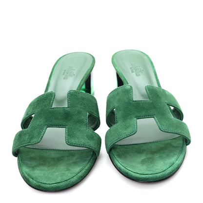 Hermes Suede Goatskin Oasis Sandals 39.5 Vert Electrique 3 of 9