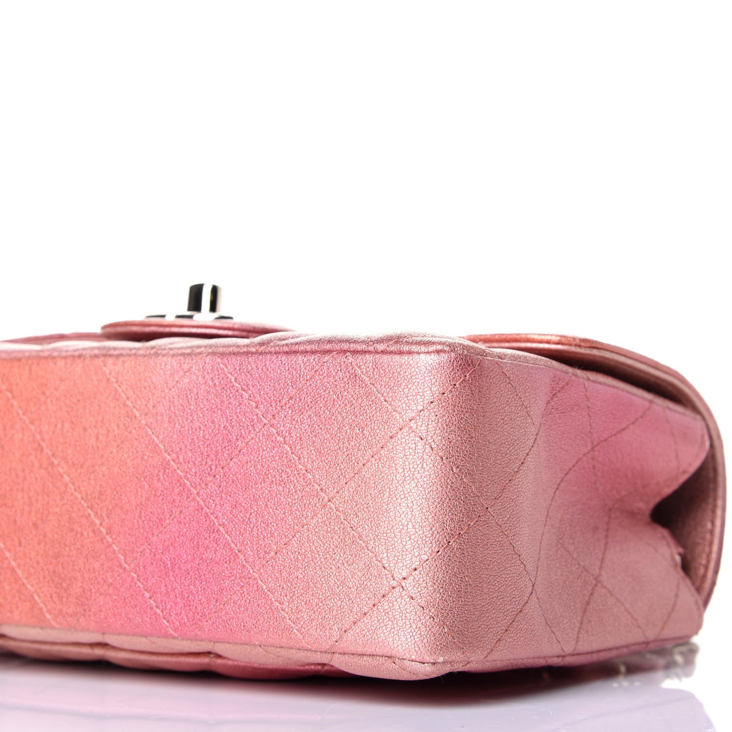 Metallic Lambskin Quilted Ombre Mini Rectangular Flap Pink