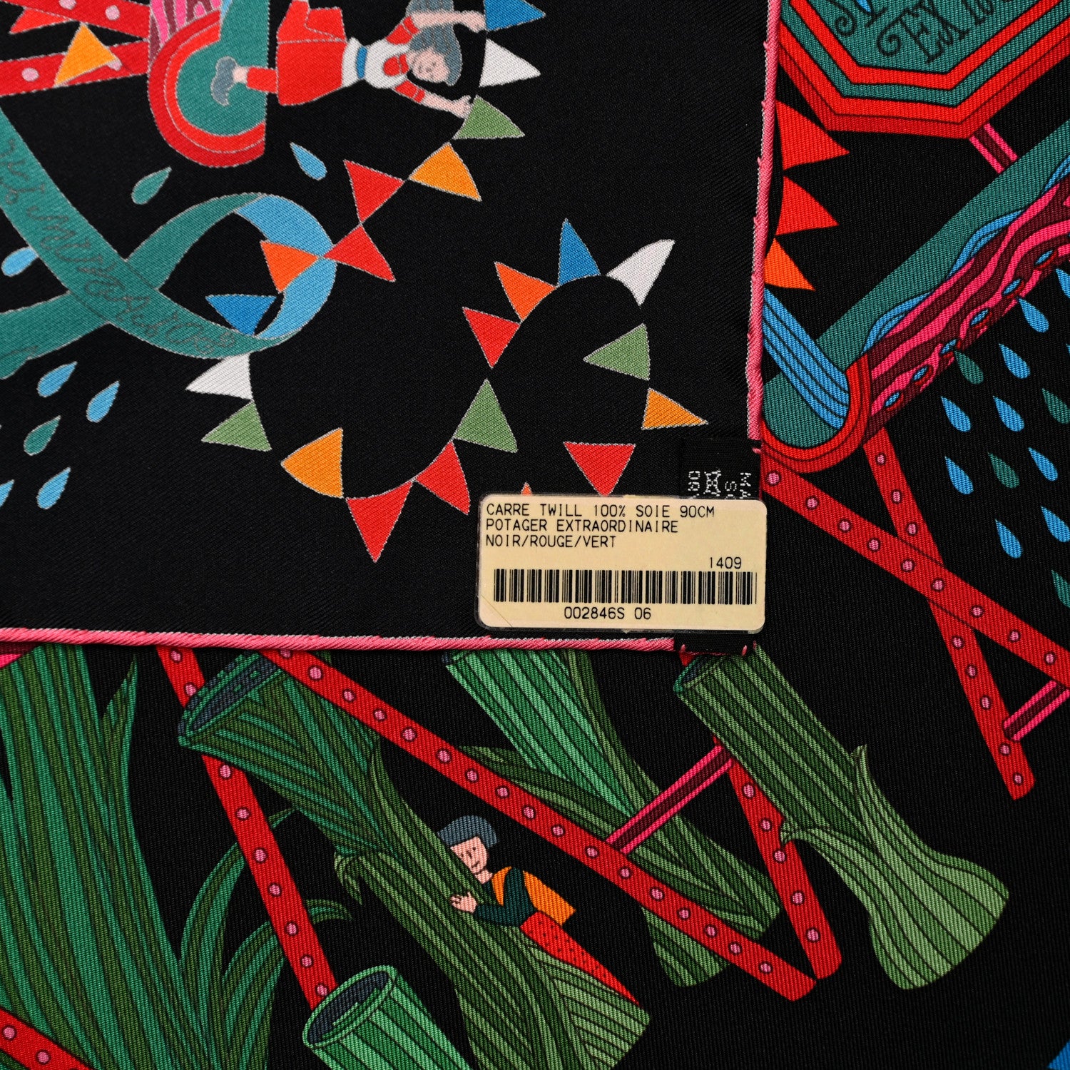 Hermes Silk Le Potager Extraordinaire Scarf 90 Black Rouge Vert