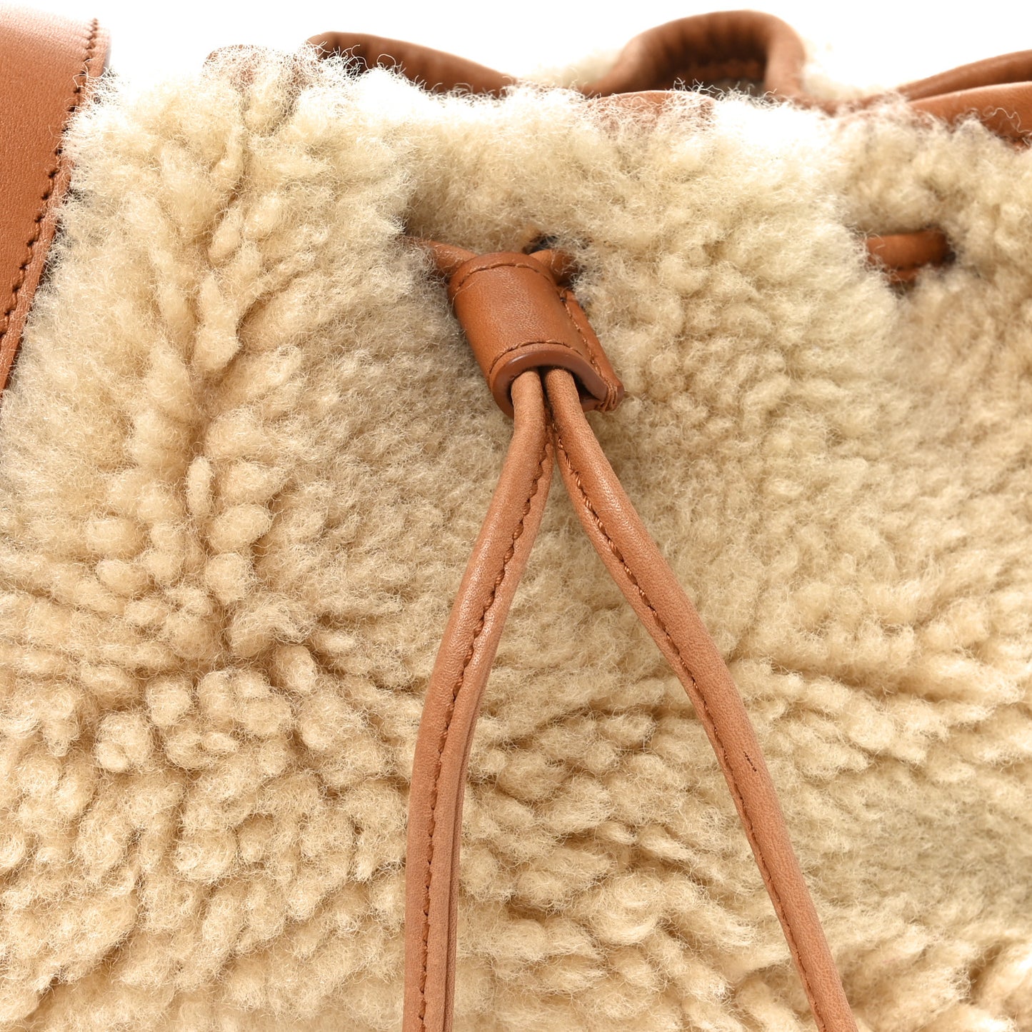 Shearling Calfskin Small Emmanuelle Bucket Bag Natural Beige Brick