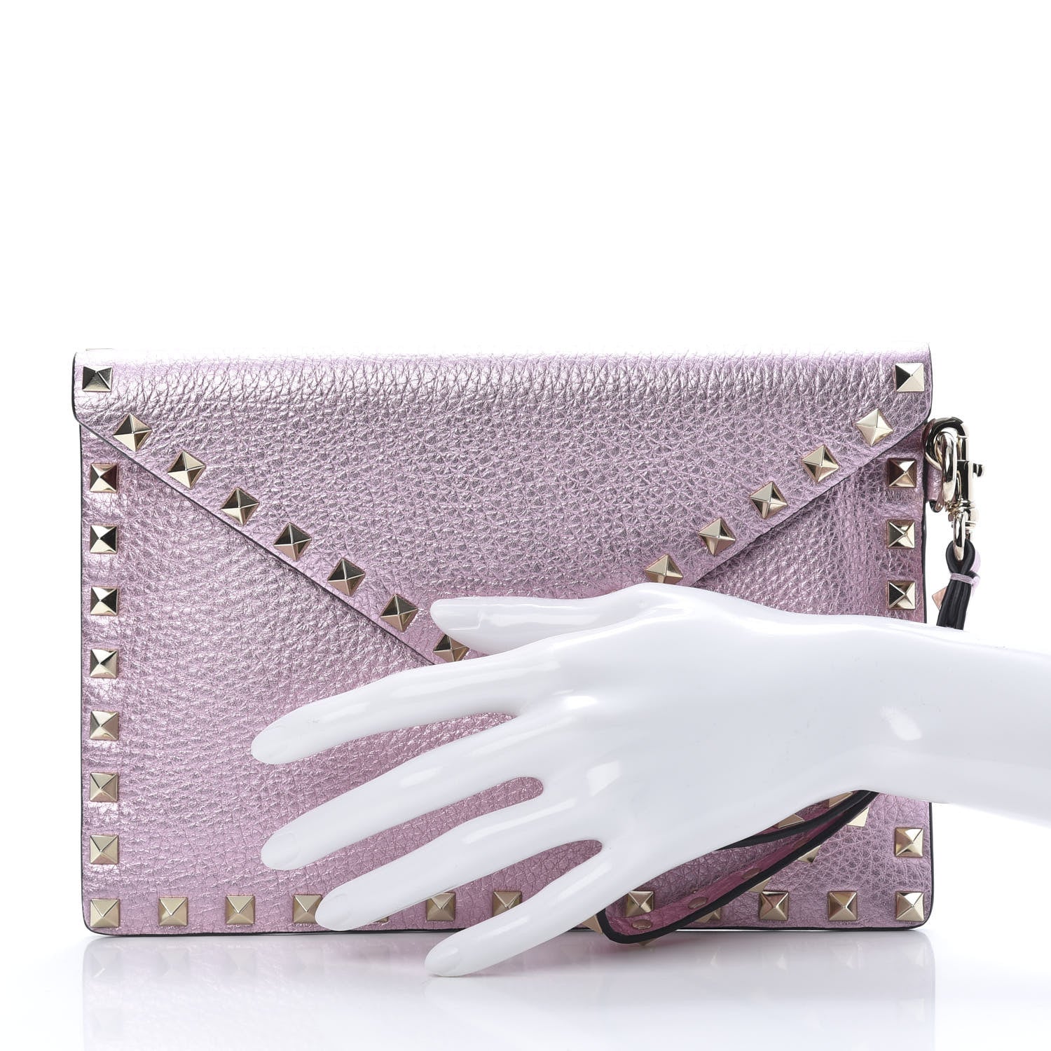 Valentino Garavani Metallic Pebbled Calfskin Medium Rockstud Envelope Flat Wristlet Pouch Giacinto 2 of 6