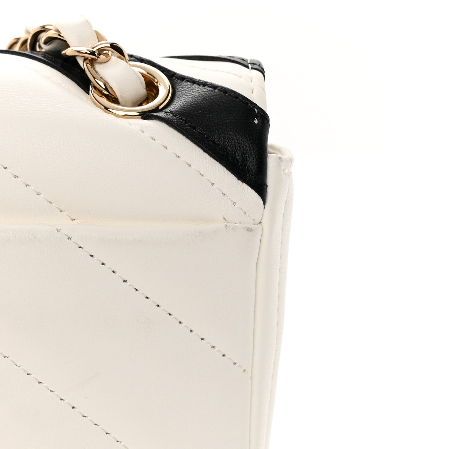 Lambskin Chevron Stitched Flap White Black