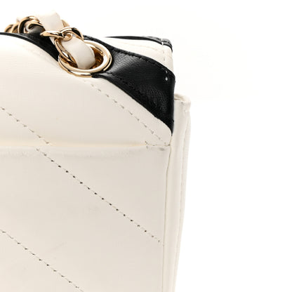 Chanel Lambskin Chevron Stitched Flap White Black 11 of 12