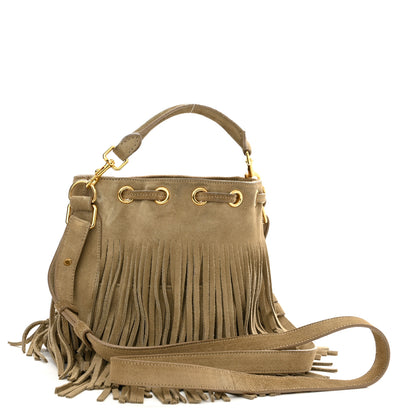 Saint Laurent Suede Calfskin Small Emmanuelle Fringe Bucket Bag Light Ocre 3 of 10