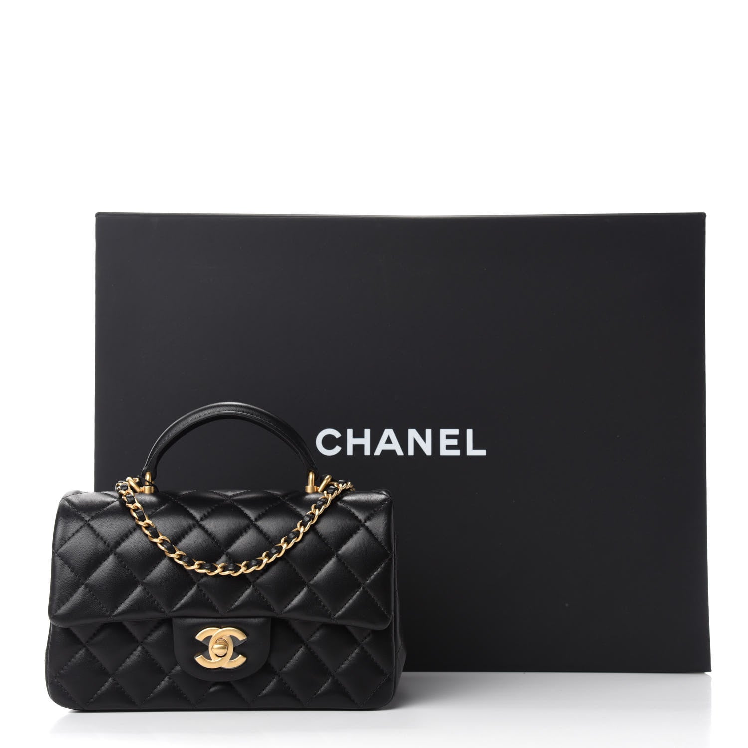 Chanel Lambskin Quilted Mini Top Handle Rectangular Flap Black 11 of 11