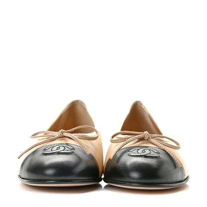 Chanel Lambskin Cap Toe Ballerina Flats 38 Beige Black 3 of 12