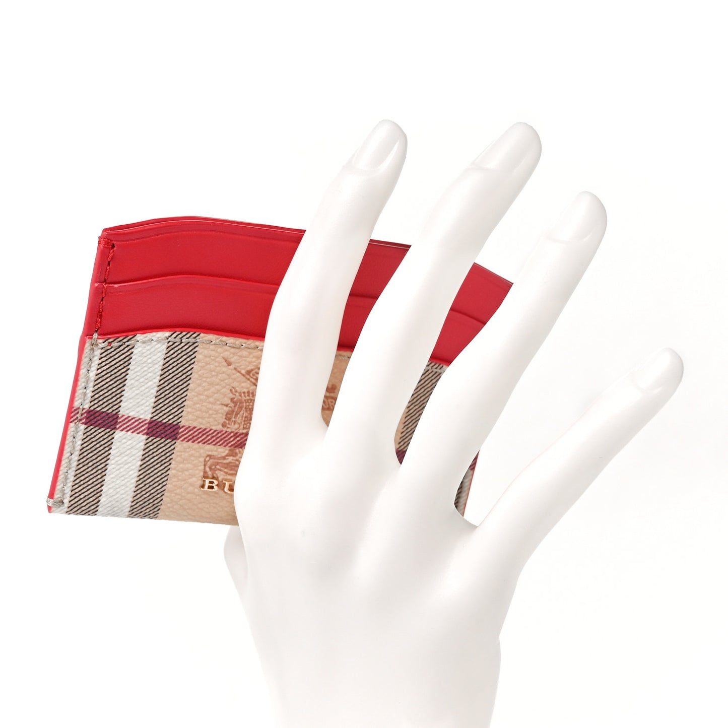 Soft Grain Calfskin Haymarket Check Izzy Card Case Red