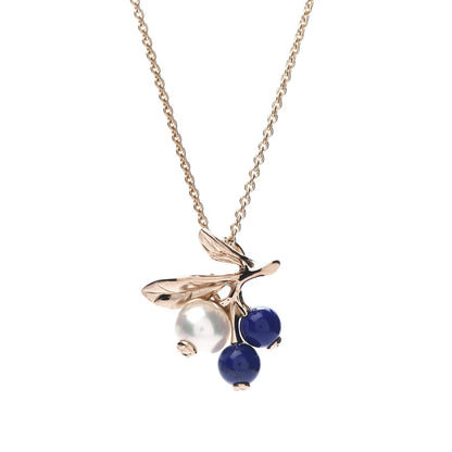 Mikimoto 18K Rose Gold Pearl Lapis Lazuli Leaf Pendant Necklace Brooch 4 of 6