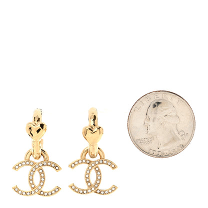 Chanel Metal Crystal Studded CC Hoop Drop Earrings Gold 2 of 5