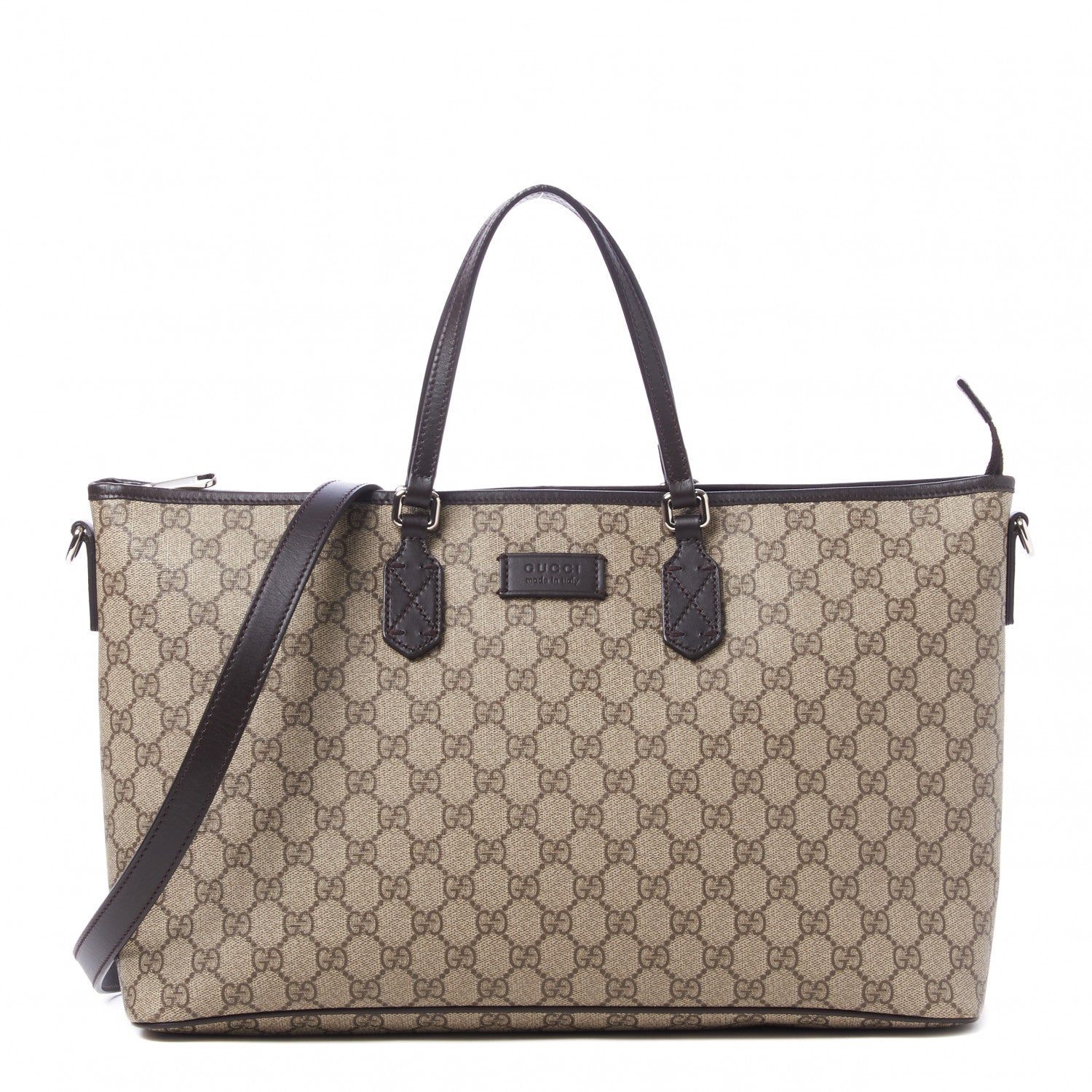 Gucci GG Supreme Monogram Medium Zippered Tote Dark Brown 2 of 19