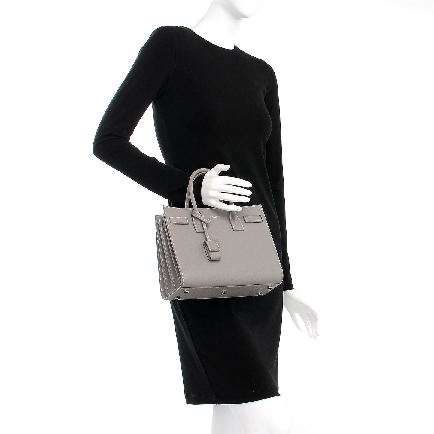 Grained Calfskin Topstich Baby Sac De Jour Fog