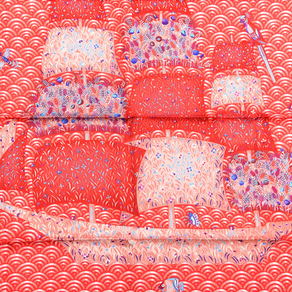 Hermes Silk Bateau Fleuri Scarf 90 Rouge Rose Poudre Bleu 3 of 4