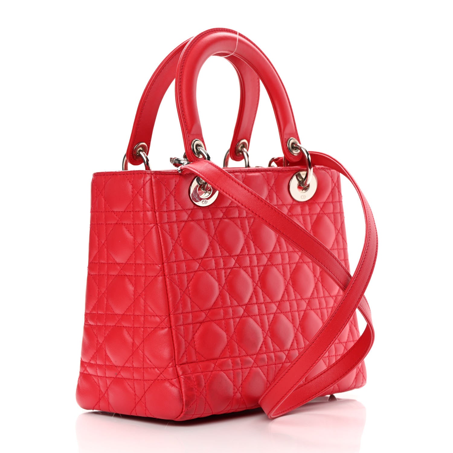 Christian Dior Lambskin Cannage Medium Lady Dior Red 2 of 12