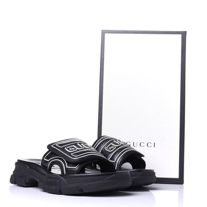 Gucci Nappa Grosgrain Logo Mens Velcro Chunky Slide Sandals 7 Black 10 of 10
