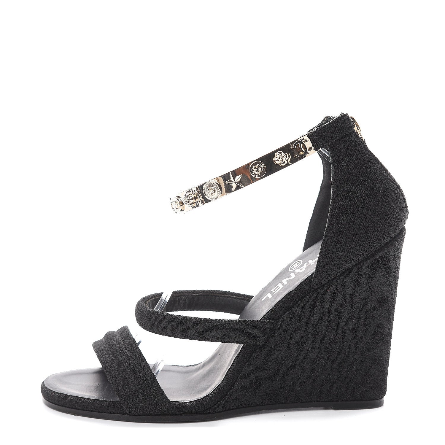Chanel Fantasy Fabric Charms Wedge Sandals 40 Black 1 of 7