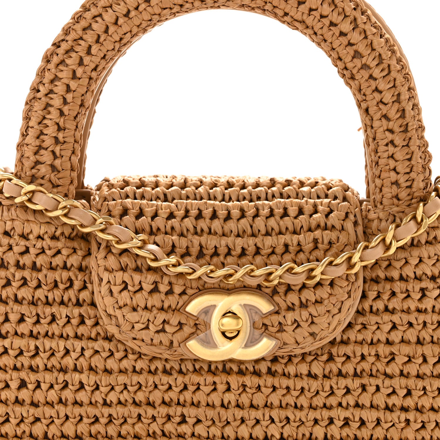 Chanel Braided Raffia Nano Kelly Flap Bag Dark Beige 8 of 11
