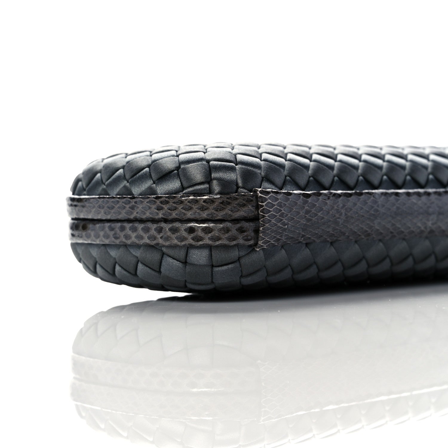 Bottega Veneta Satin Ayers Intreccio Impero Stretch Knot Clutch Grey 7 of 8