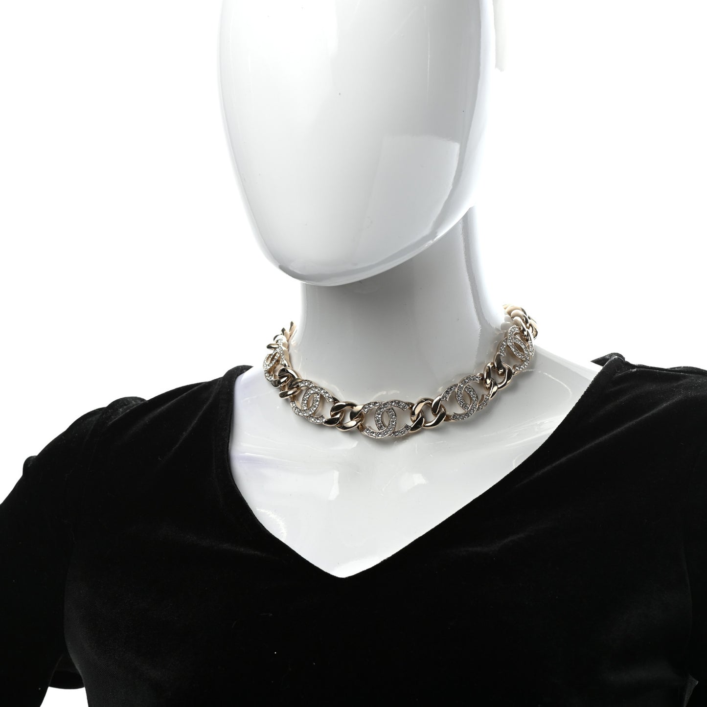 Crystal CC Chain Link Choker Necklace Gold