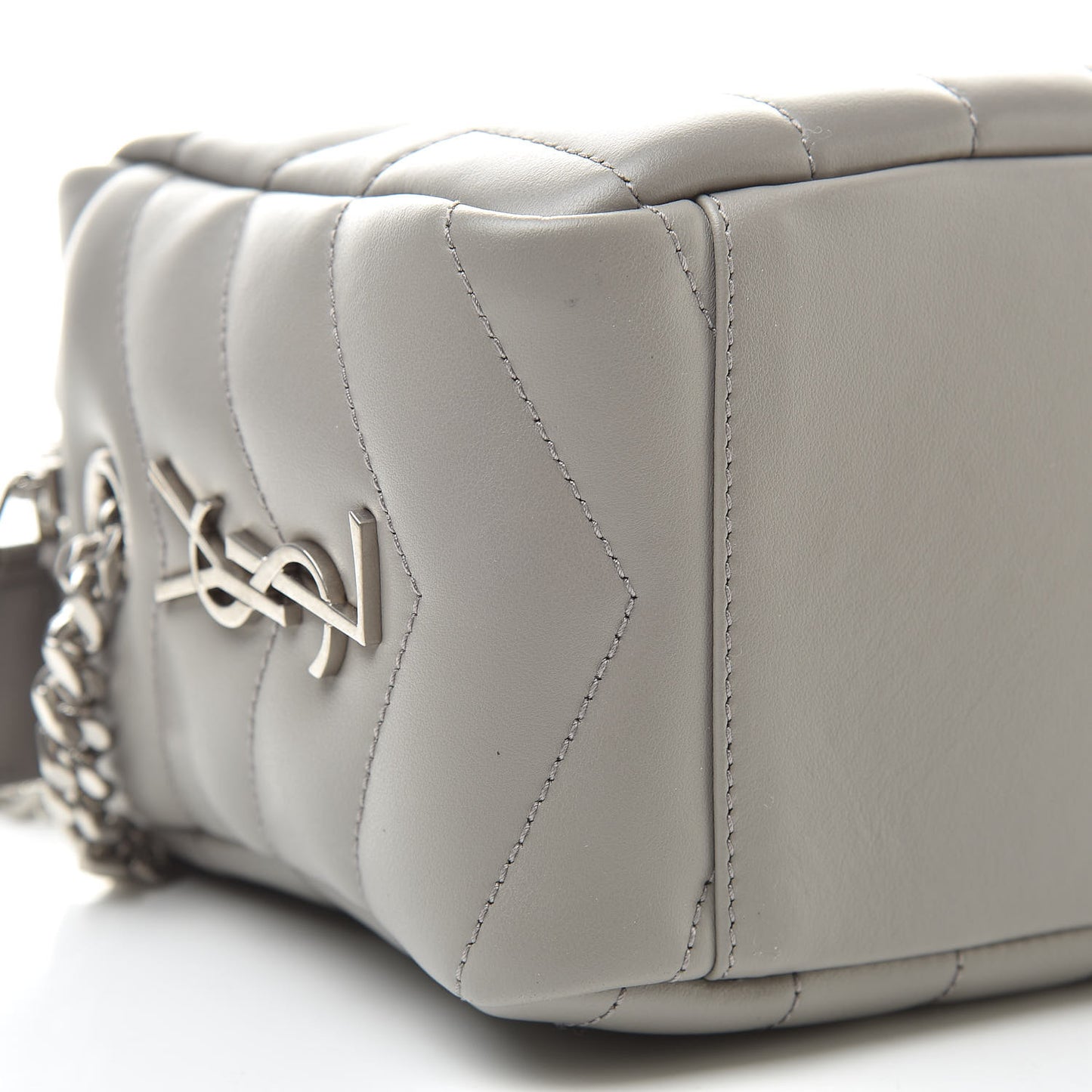 Calfskin Y Quilted Monogram Small Loulou Bowling Bag Light Gray