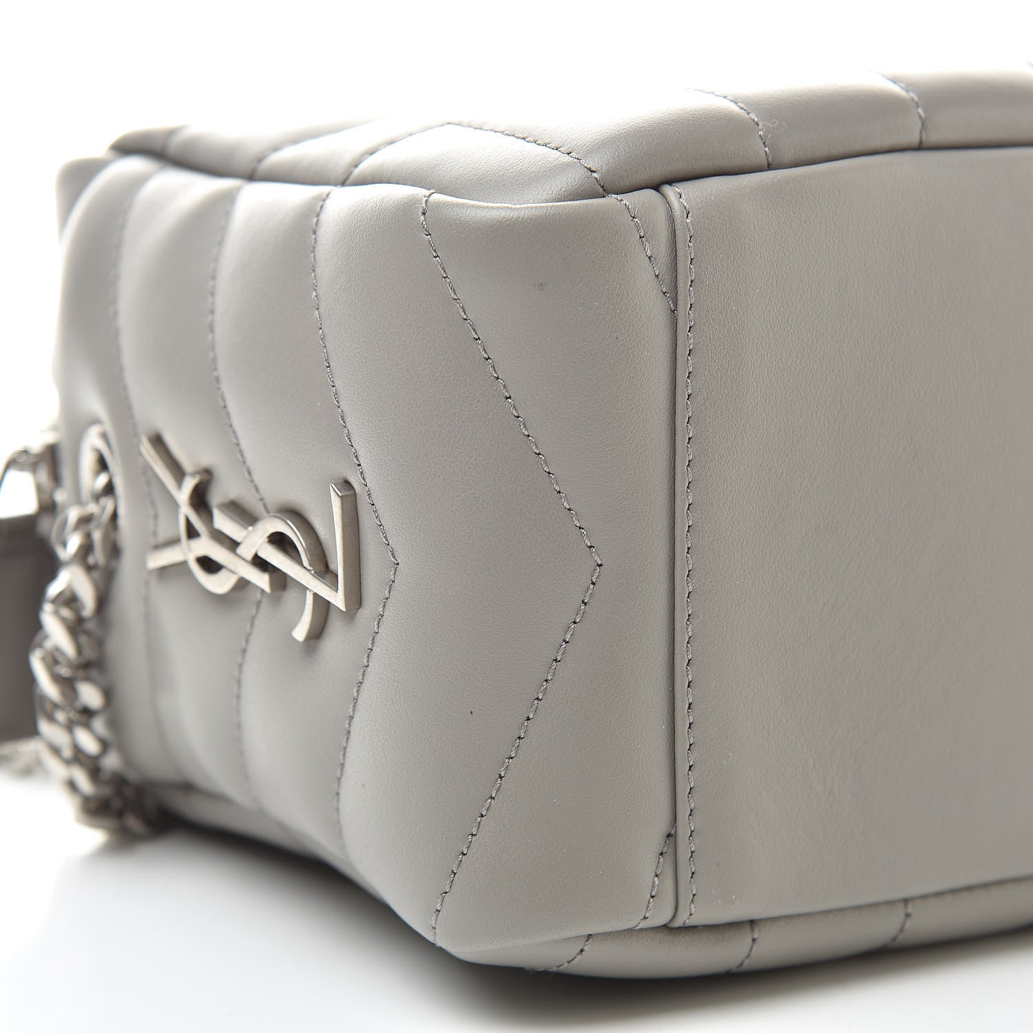 Saint Laurent Calfskin Y Quilted Monogram Small Loulou Bowling Bag Light Gray 9 of 10