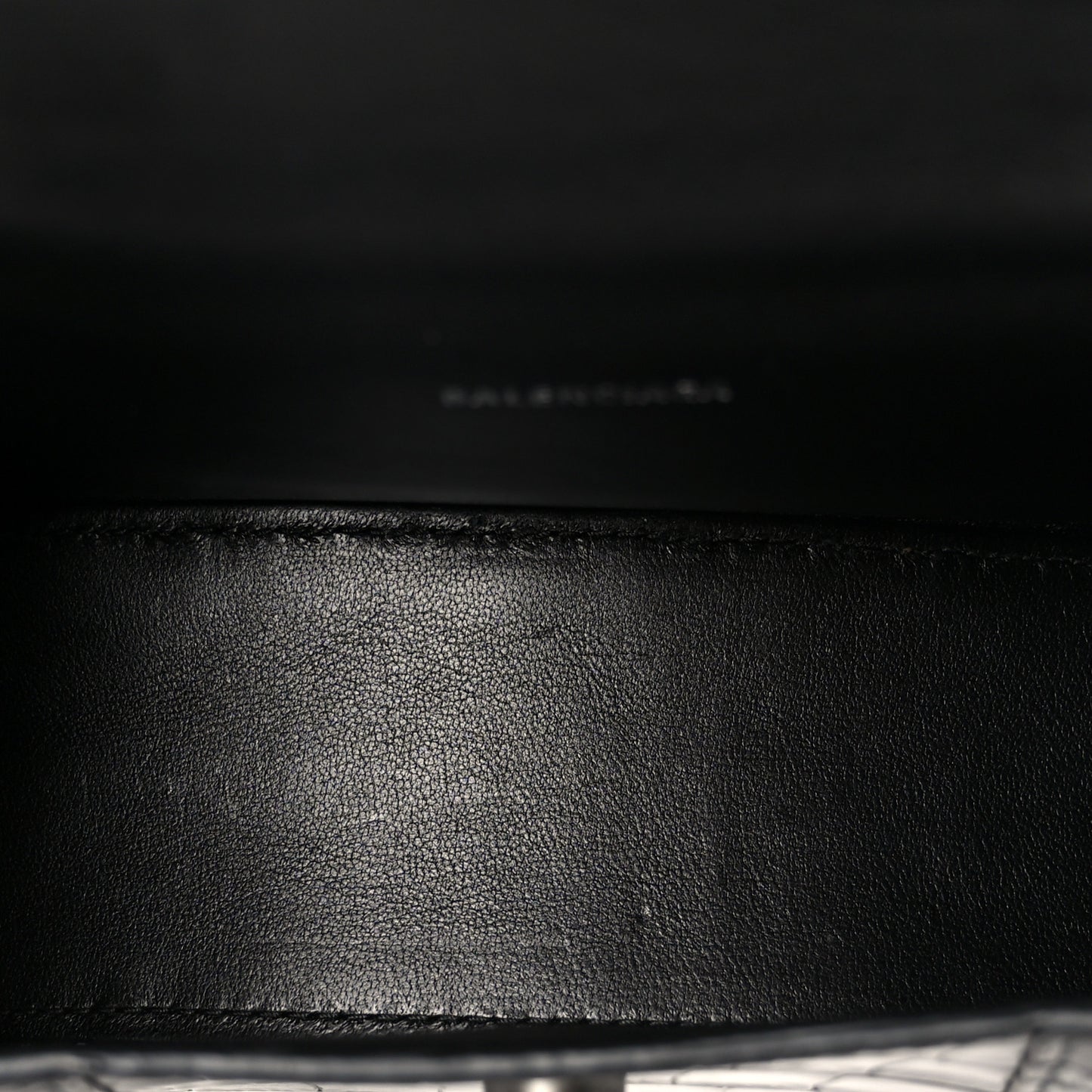 Shiny Calfskin Monochrome Crocodile Embossed Hourglass Top Handle Bag XS Black