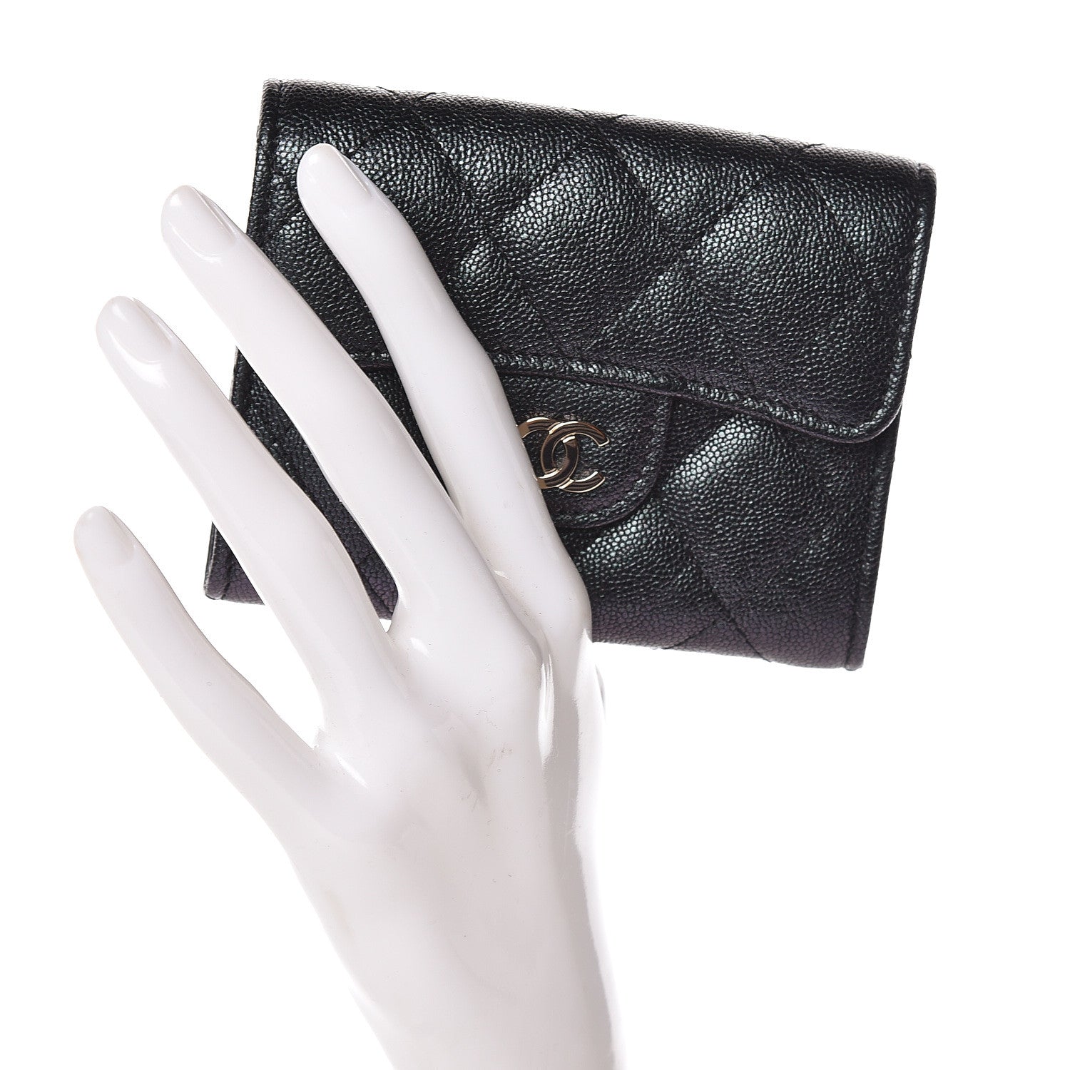Chanel Iridescent Caviar Quilted Flap Card Holder Wallet Black 2 of 9