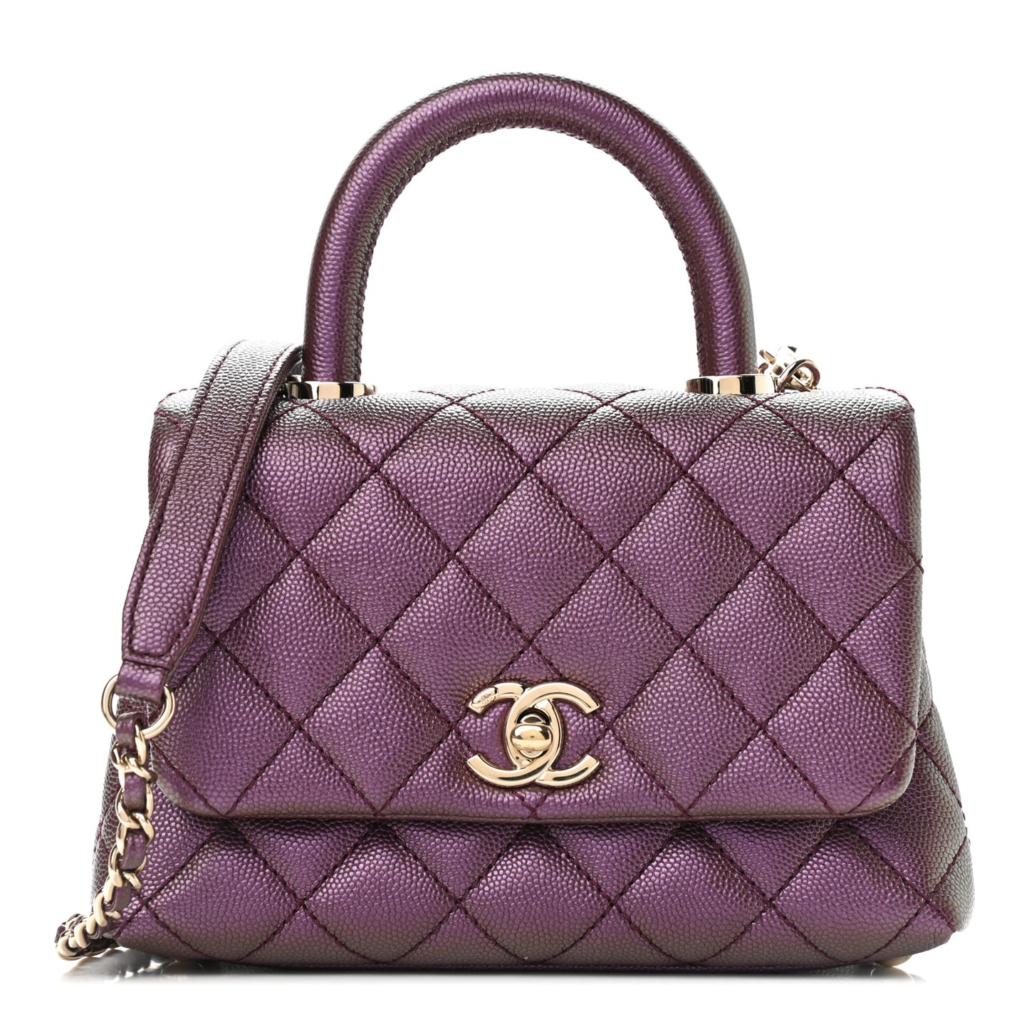 Iridescent Caviar Quilted Extra Mini Coco Handle Flap Purple