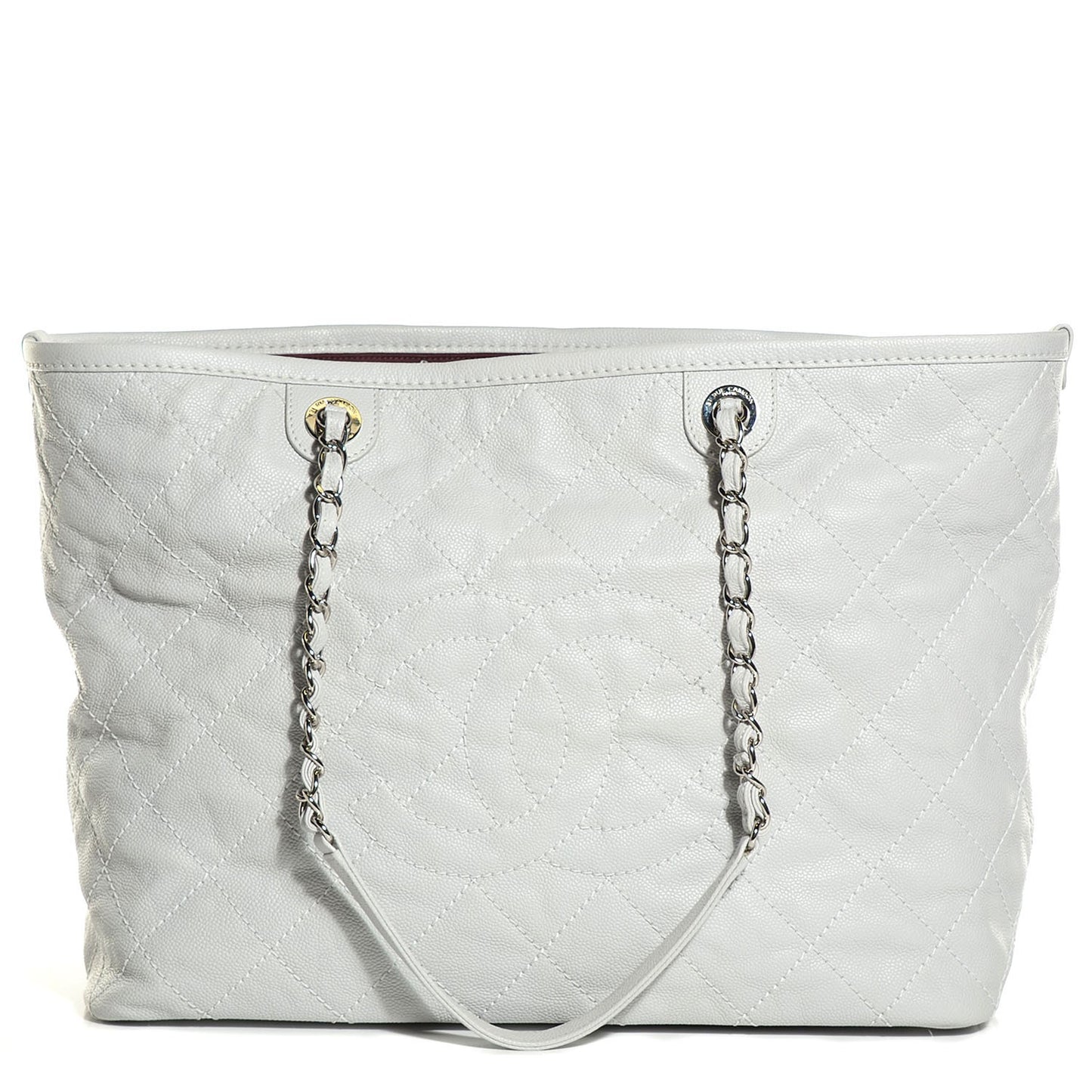 Grained Calfskin Quilted Large Daily Shopping Tote Light Grey