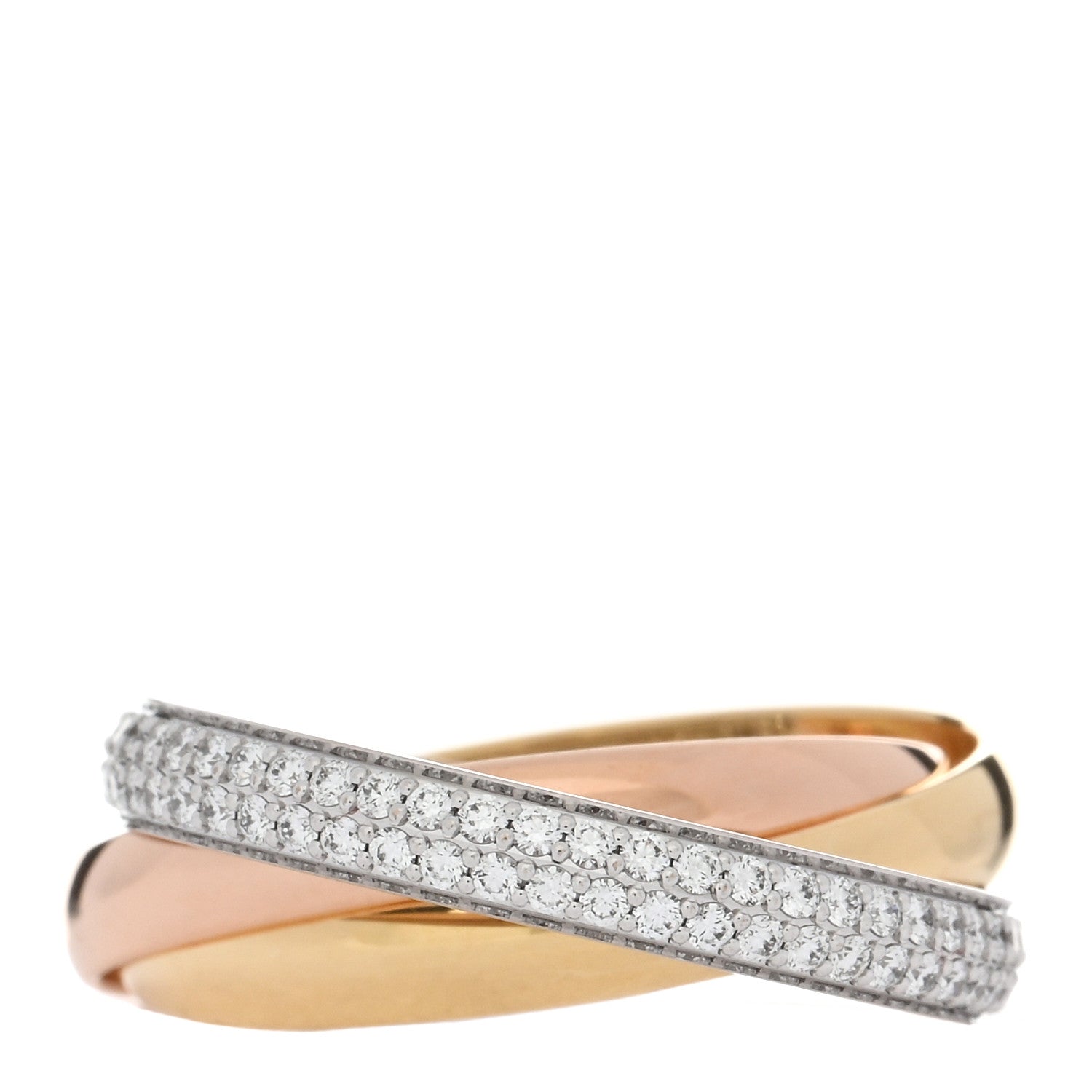 Cartier 18K White Yellow Pink Gold Diamond Small Trinity Paved Ring 54 6.75 1 of 5