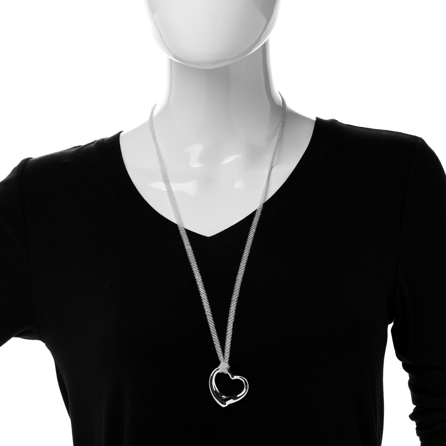 Tiffany Sterling Silver 36mm Elsa Perretti Open Heart Mesh Necklace 2 of 6