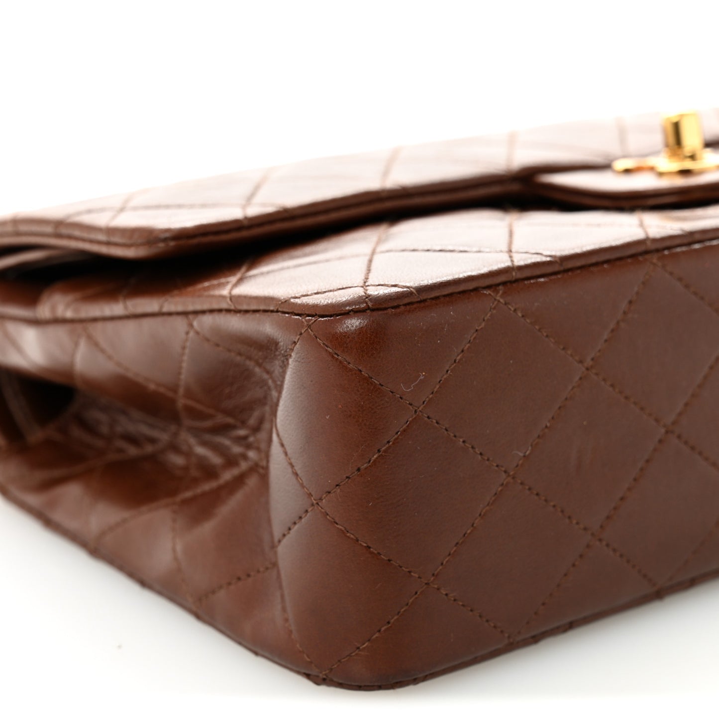 Lambskin Quilted Medium Double Flap Dark Brown