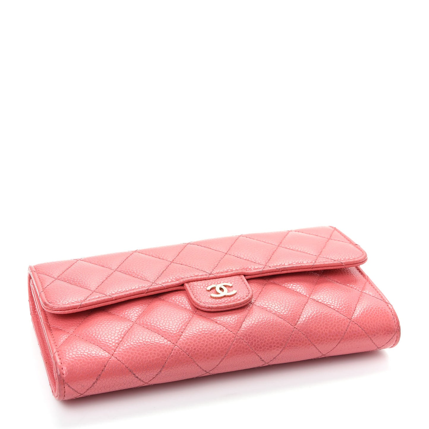 Caviar Quilted Large Gusset Flap Wallet Pink