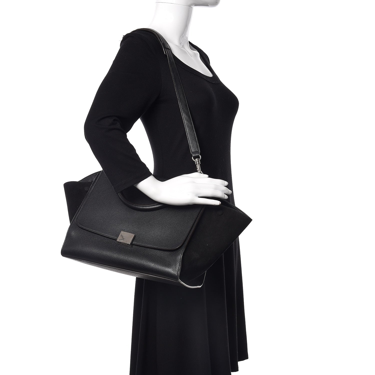 Celine Drummed Calfskin Suede Small Trapeze Black 2 of 13