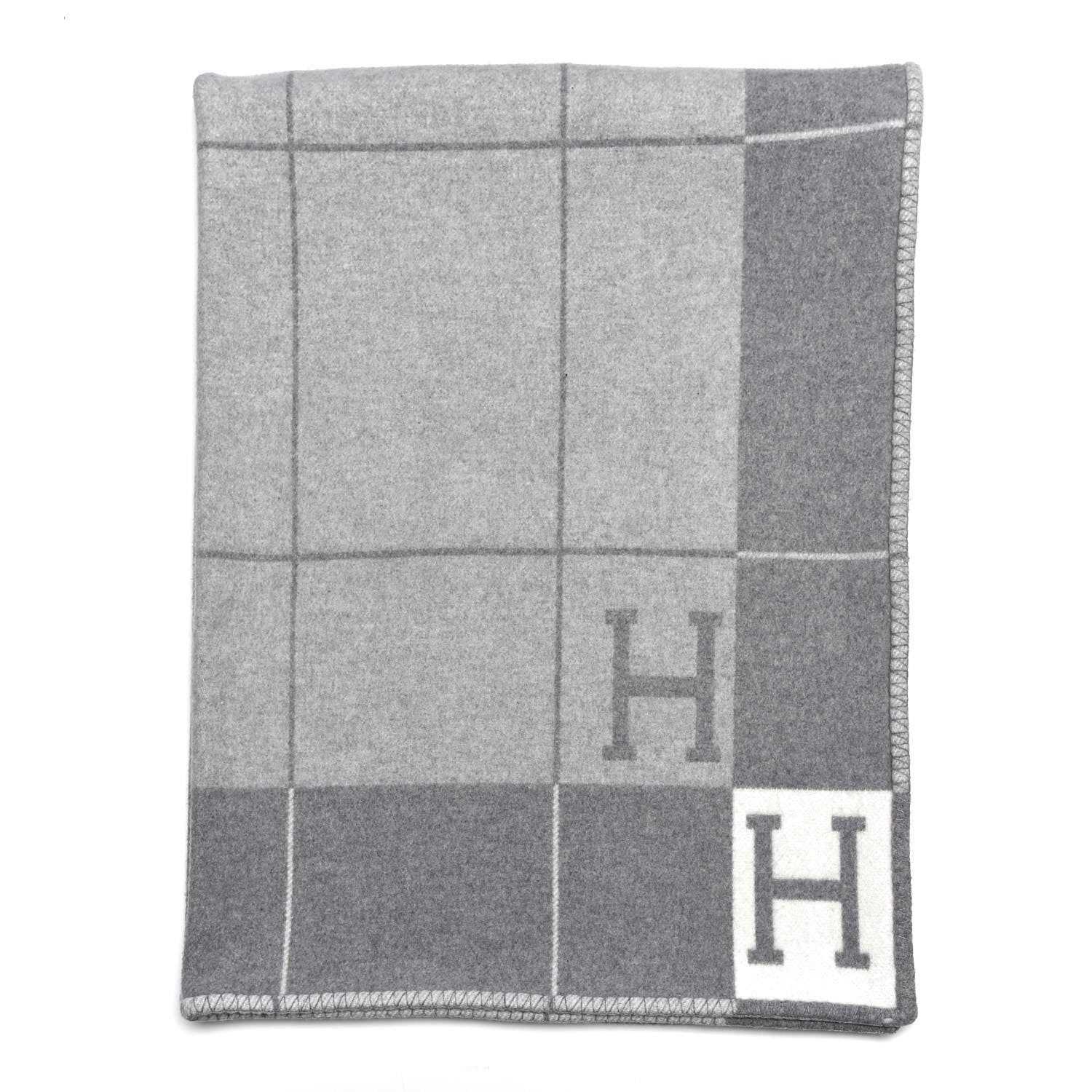 Hermes Wool Cashmere Avalon III Blanket Ecru Gris Clair 1 of 5