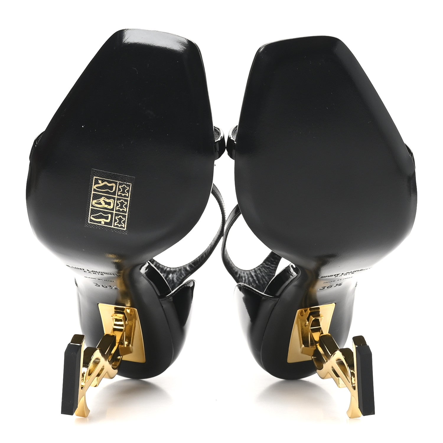 Saint Laurent Patent Calfskin Opyum 110 Sandals 36.5 Black Gold 6 of 10