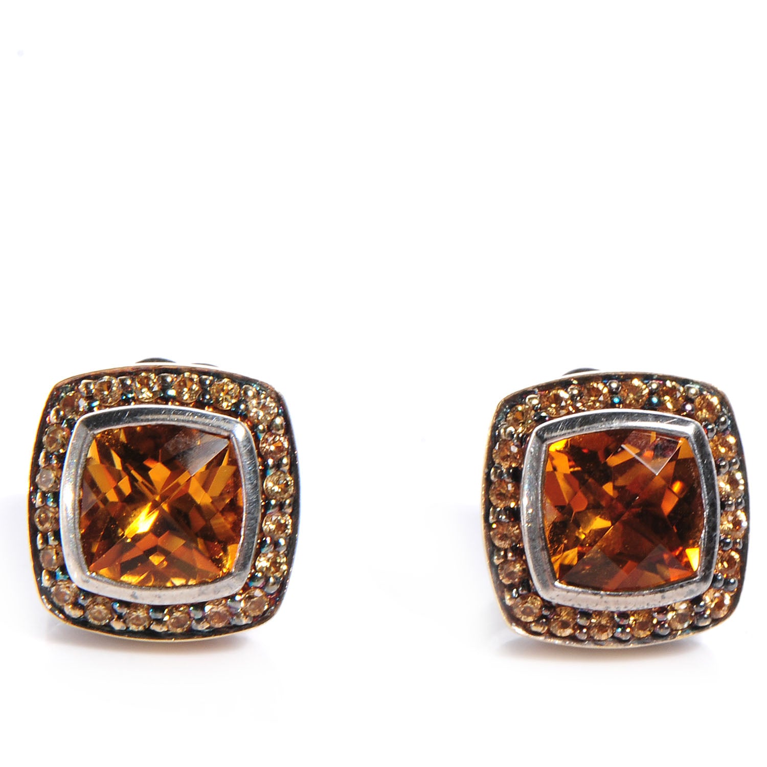 David Yurman Sterling Silver 18K Gold Citrine Sapphire 7mm Petite Albion Earrings 1 of 5