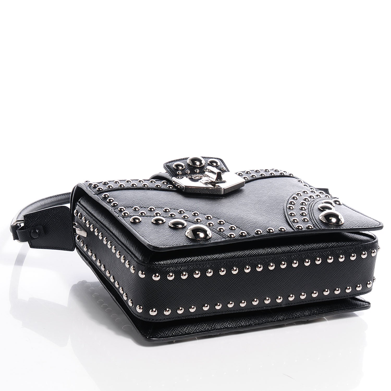Prada Saffiano Sound Studded Hobo Black 6 of 10