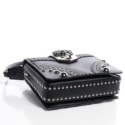 Prada Saffiano Sound Studded Hobo Black 6 of 10