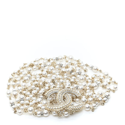 Chanel Graduated Pearl Crystal CC Multi Strand Long Necklace Gold 7 of 7