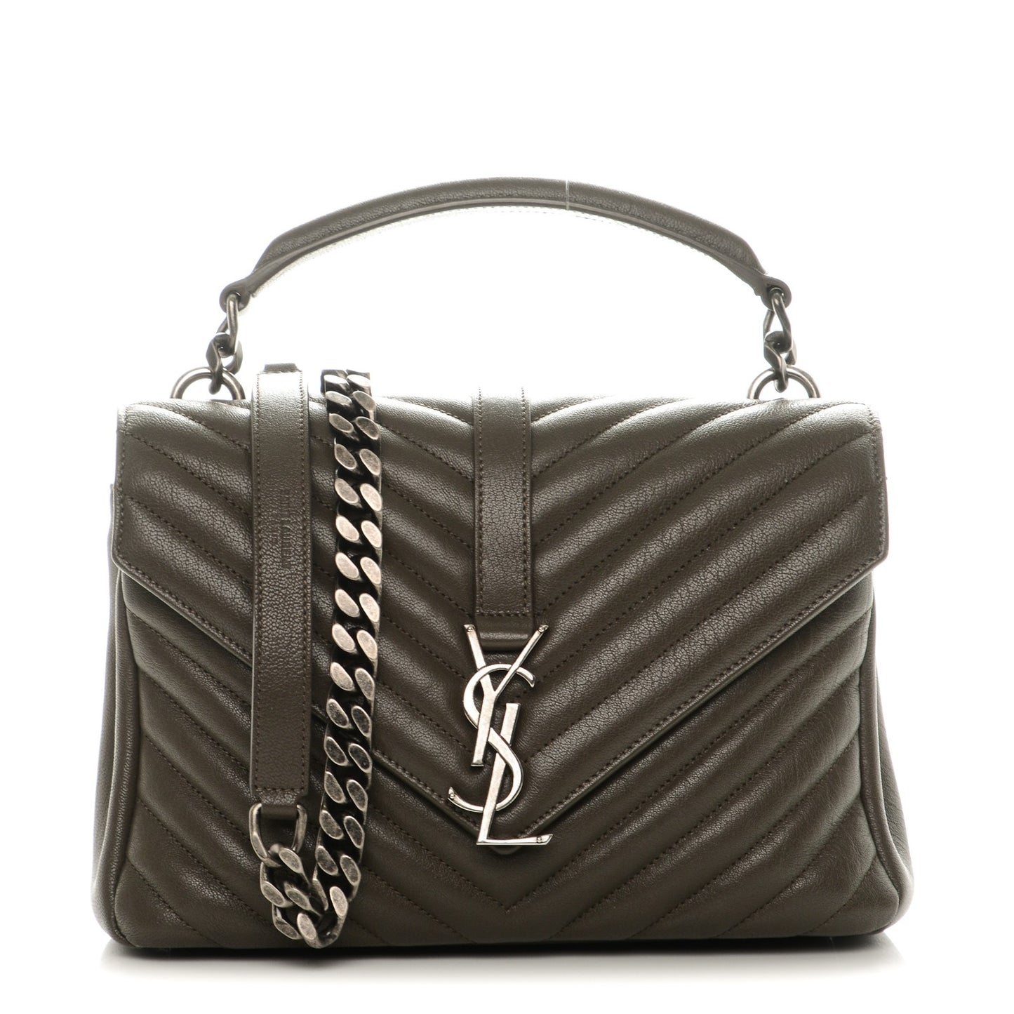 Sheepskin Matelasse Chevron Monogram Medium College Bag Earth