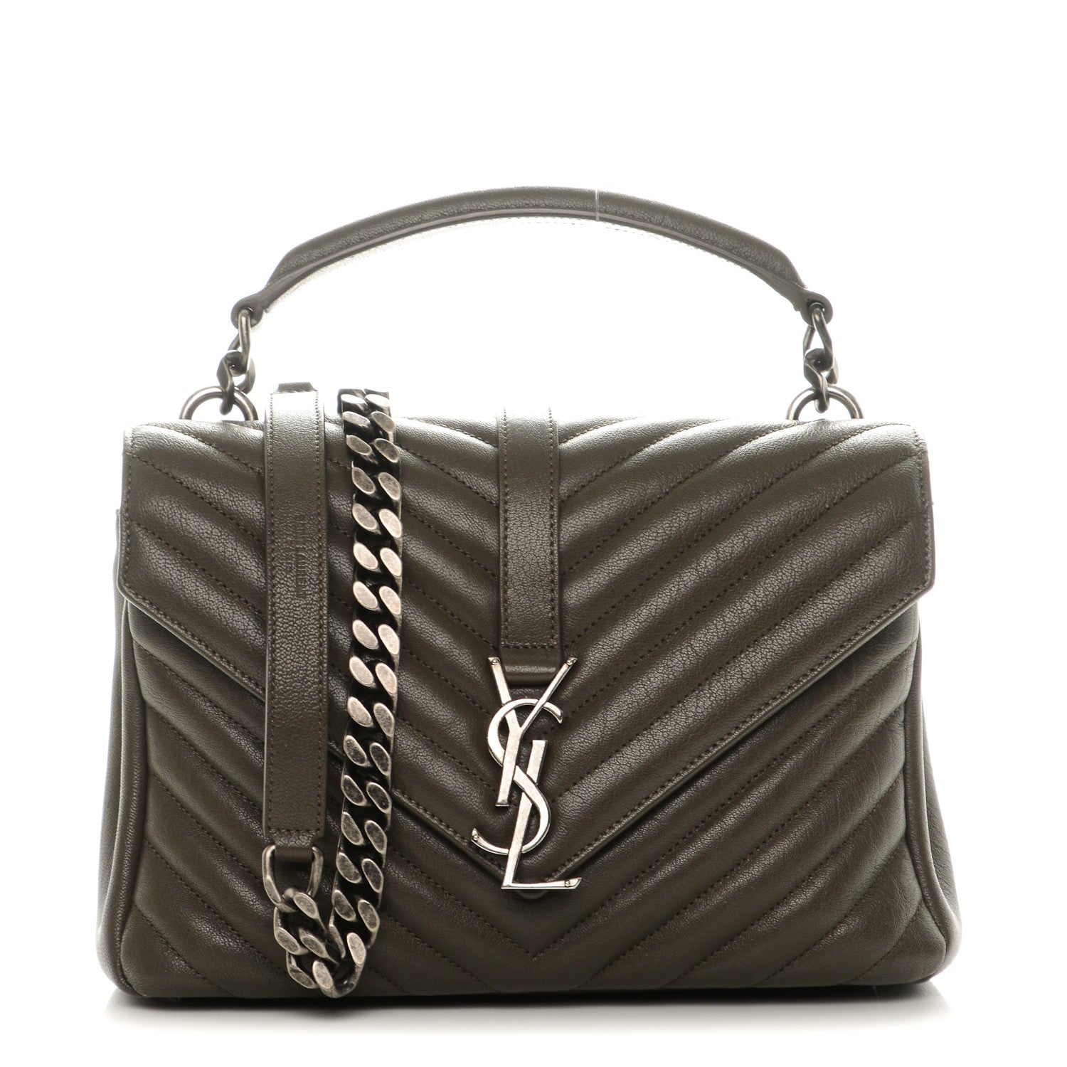 Saint Laurent Sheepskin Matelasse Chevron Monogram Medium College Bag Earth 1 of 6
