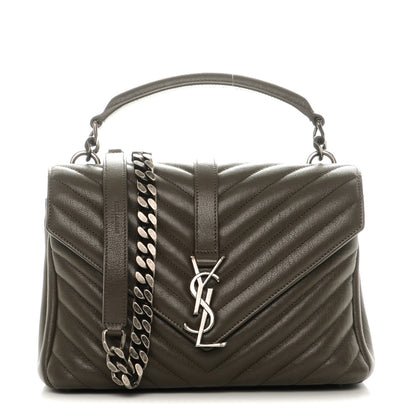 Saint Laurent Sheepskin Matelasse Chevron Monogram Medium College Bag Earth 1 of 6