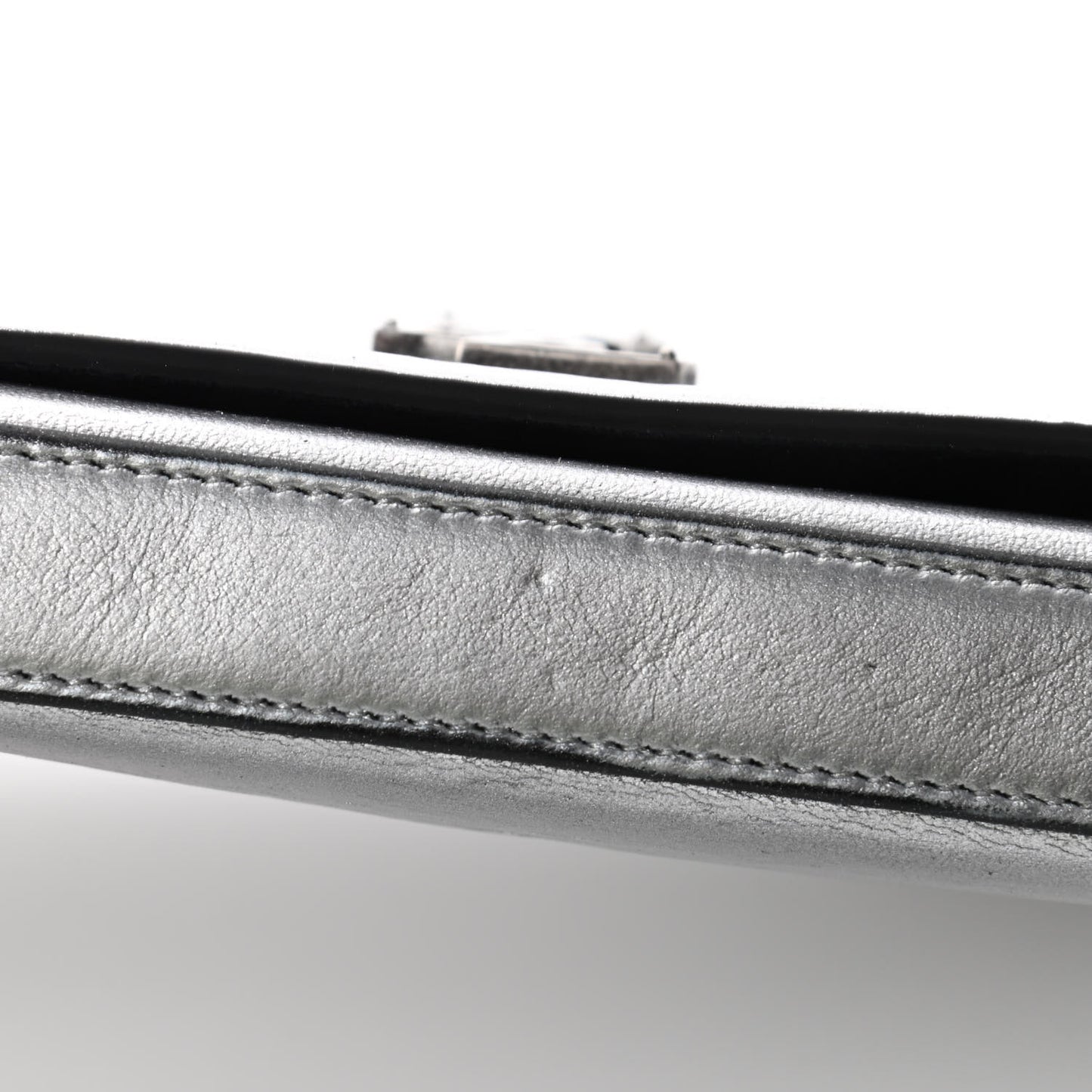 Metallic Calfskin Monogram Chain Wallet Argento