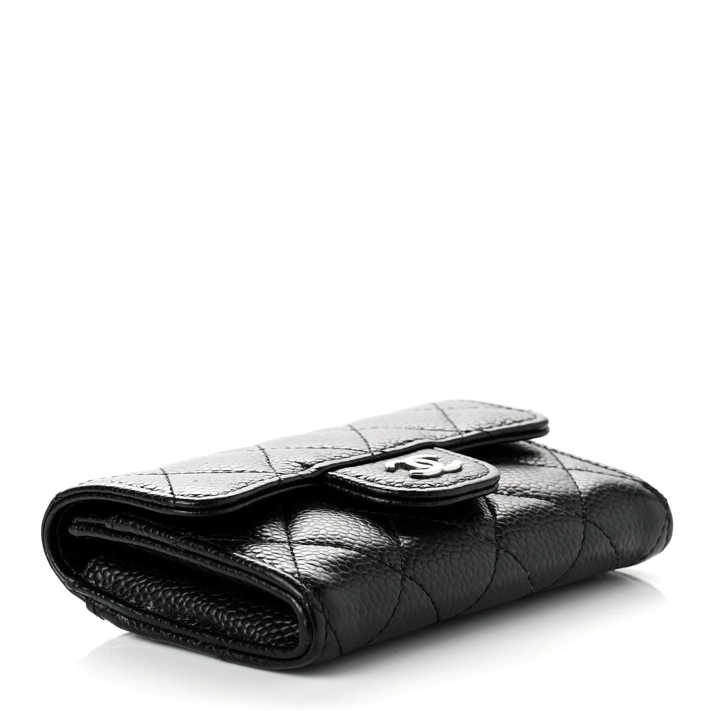 Caviar Quilted Flap Card Holder Wallet Black