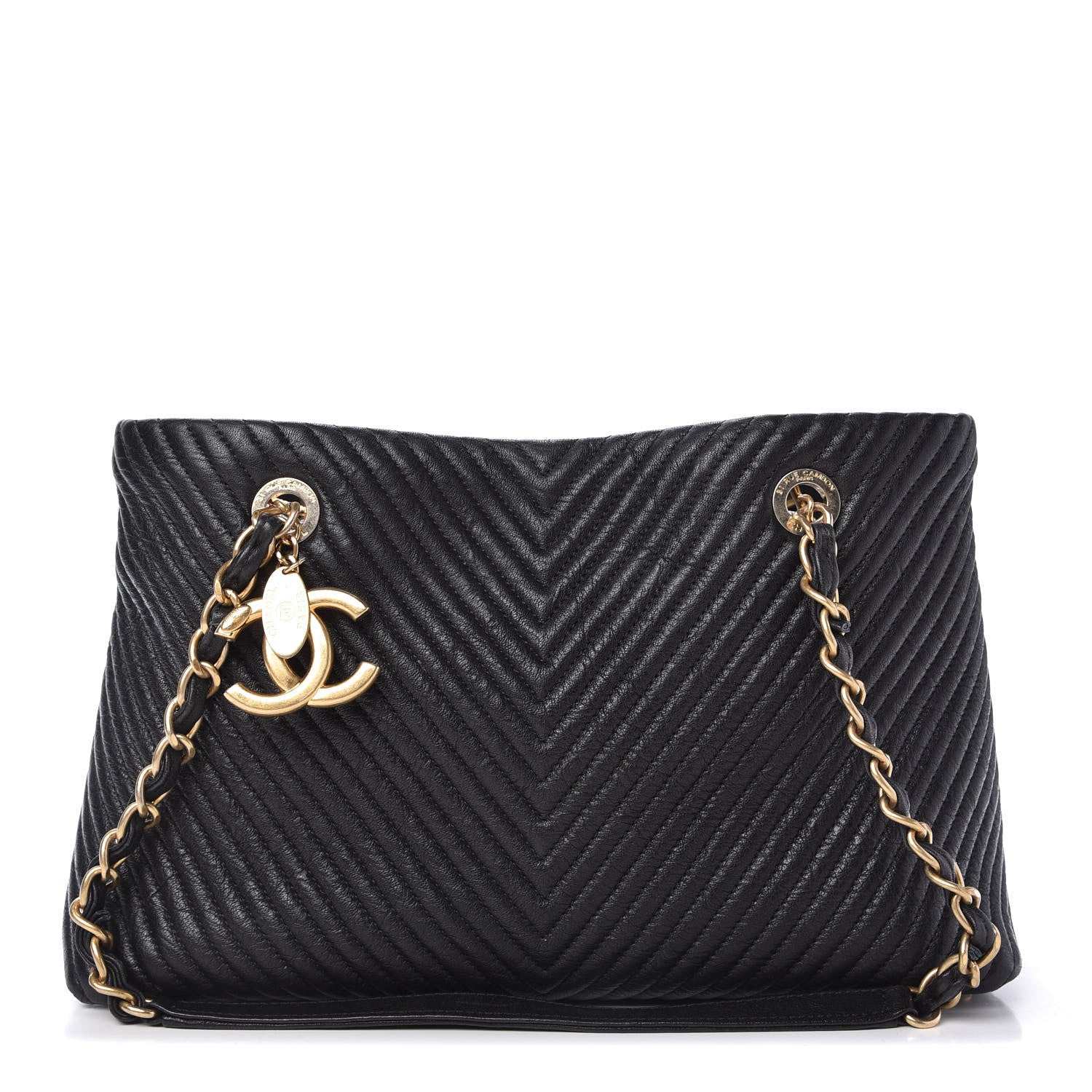 Chanel Wrinkled Lambskin Chevron Quilted Surpique Tote Black 1 of 10