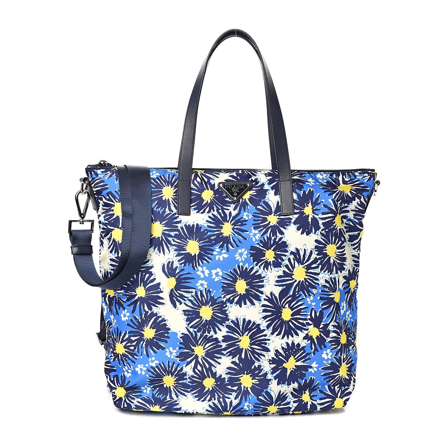 Prada Tessuto Nylon Saffiano Floral Print Tote Bluette Dis Primule 1 of 10